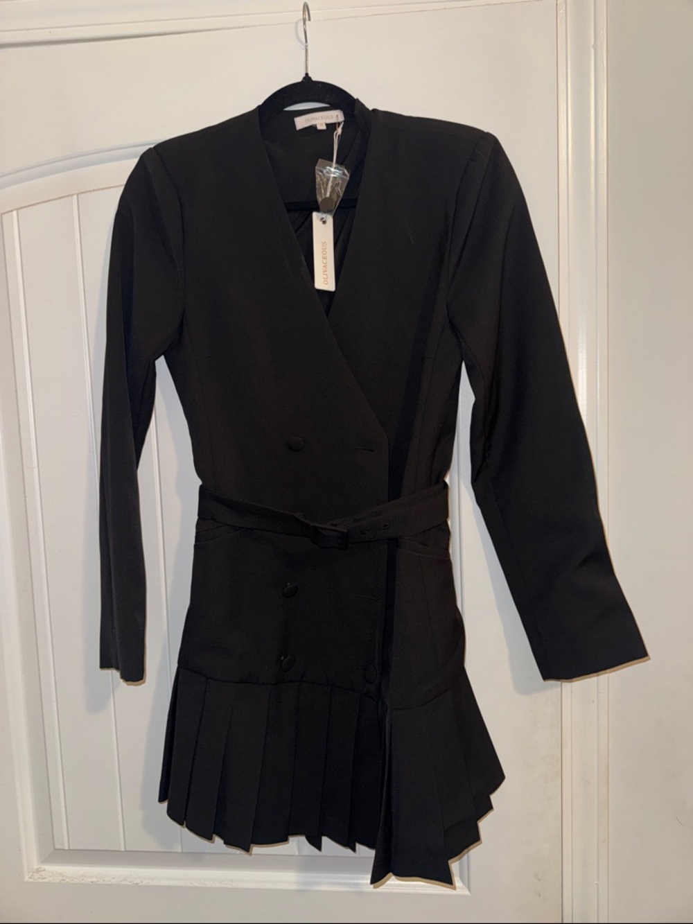 Olivaceous Black Long Sleeve Pleated Wrap Dress